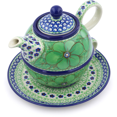 Polish Pottery Tea Set for One 22 oz Key Lime Dreams UNIKAT
