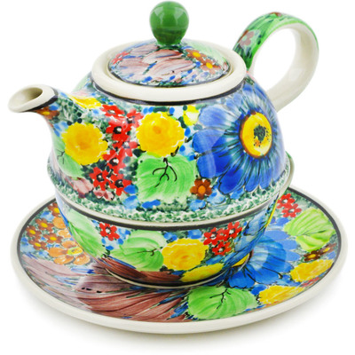 Polish Pottery Tea Set for One 22 oz L61 Magnificent Garden UNIKAT