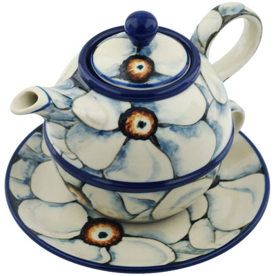 Polish Pottery Tea Set for One 22 oz Looking Poppy UNIKAT