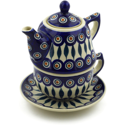 Polish Pottery Tea Set for One 22 oz Peacock