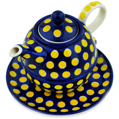 Polish Pottery Tea Set for One 22 oz Yellow Dots