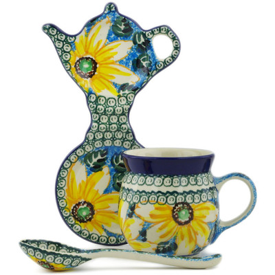 Polish Pottery Tea Set for One Black Eyed Susan UNIKAT