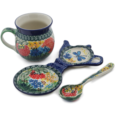 Polish Pottery Tea Set for One Garden Delight UNIKAT