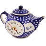Polish Pottery Teapot Clock 12&quot; Peacock Forget-me-not
