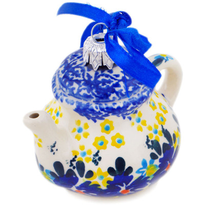 Polish Pottery Teapot Ornament 3&quot; Cornflower Meadow