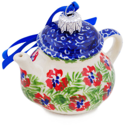Polish Pottery Teapot Ornament 3&quot; Midsummer Bloom