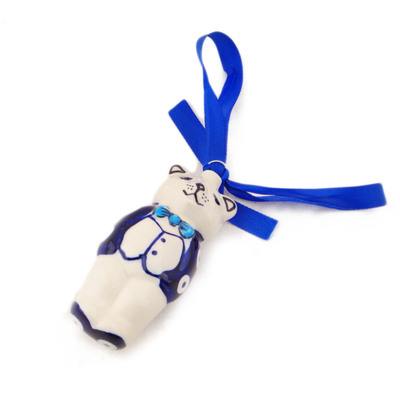 Polish Pottery Teddy Bear Ornament 4&quot; Peacock Eyes