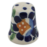 Polish Pottery Thimble 1&quot; Orange And Blue Flower