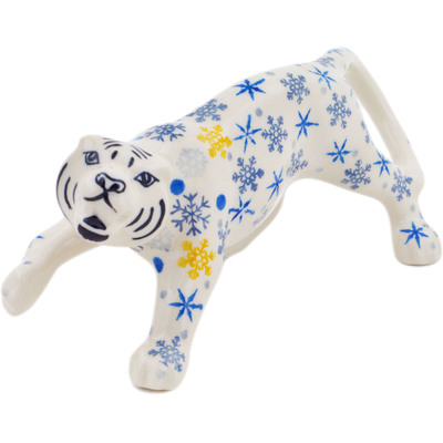 Polish Pottery Tiger Figurine 7&quot; Snow Is Falling