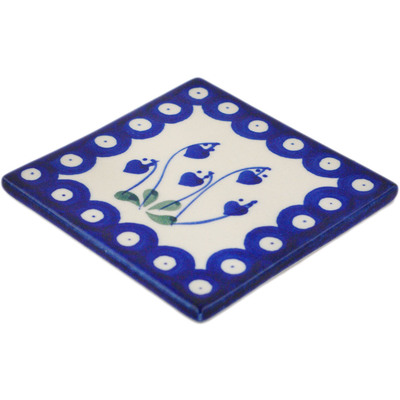 Polish Pottery Tile 4" Bleeding Heart Peacock