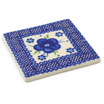 Polish Pottery Tile 4&quot; Bleu-belle Fleur