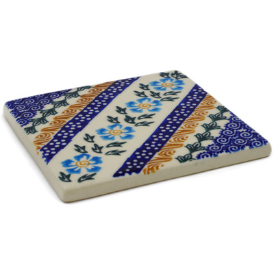 Polish Pottery Tile 4&quot; Blue Cornflower