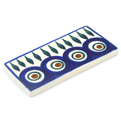 Polish Pottery Tile 4&quot; Blue Peacock