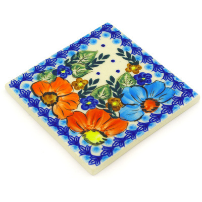 Polish Pottery Tile 4&quot; Bold Poppies