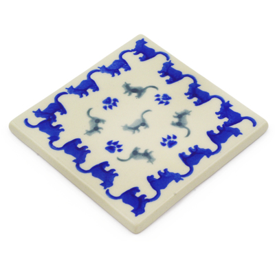 Polish Pottery Tile 4&quot; Boo Boo Kitty Paws