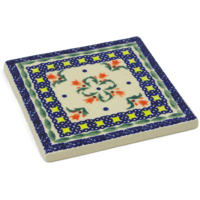 Polish Pottery Tile 4&quot; Cocentric Tulips