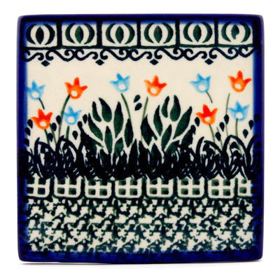 Polish Pottery Tile 4&quot; Dancing Tulips