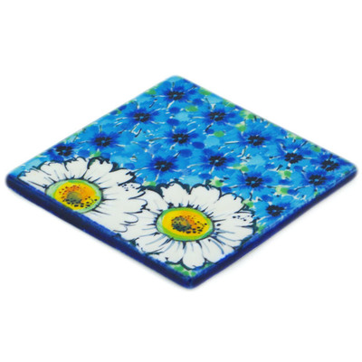 Polish Pottery Tile 4&quot; Pansies And Daisies UNIKAT