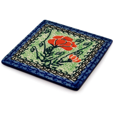 Polish Pottery Tile 4&quot; Poppies On The Pond UNIKAT