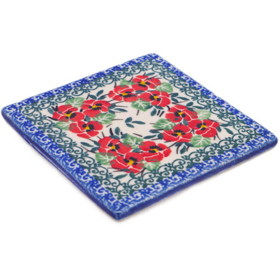 Polish Pottery Tile 4&quot; Red Pansy