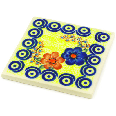 Polish Pottery Tile 4&quot; Sunny Branches
