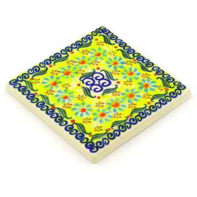 Polish Pottery Tile 4&quot; Sunshine Blooms