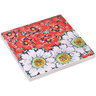 Polish Pottery Tile 4&quot; Sweet Red Petals UNIKAT