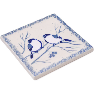 Polish Pottery Tile 4&quot; Waiting Birds UNIKAT