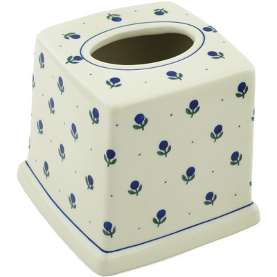 Polish Pottery Tissue Box Cover 6&quot; Blue Buds