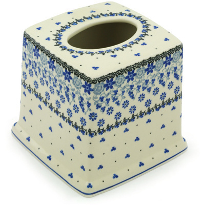 Polish Pottery Tissue Box Cover 6&quot; Blue Country Field