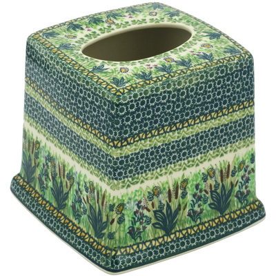 Polish Pottery Tissue Box Cover 6&quot; Cattail Meadow UNIKAT