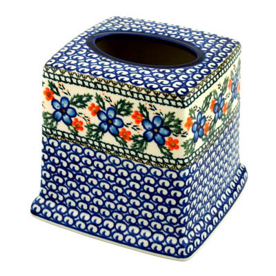 Polish Pottery Tissue Box Cover 6&quot; Cobblestone Garden