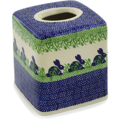 Polish Pottery Tissue Box Cover 6&quot; Hare In Tall Grass