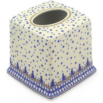 Polish Pottery Tissue Box Cover 6&quot; Snowy Woods