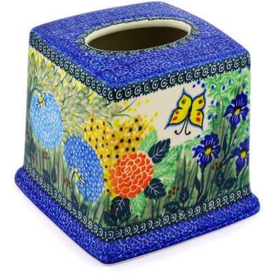 Polish Pottery Tissue Box Cover 6&quot; Spring Garden UNIKAT