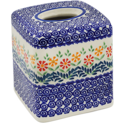 Polish Pottery Tissue Box Cover 6&quot; Wave Of Flowers