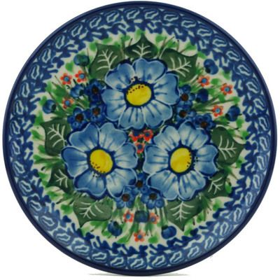 Polish Pottery Toast Plate Blue Bud Delight UNIKAT