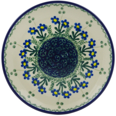 Polish Pottery Toast Plate Blue Daisy Circle