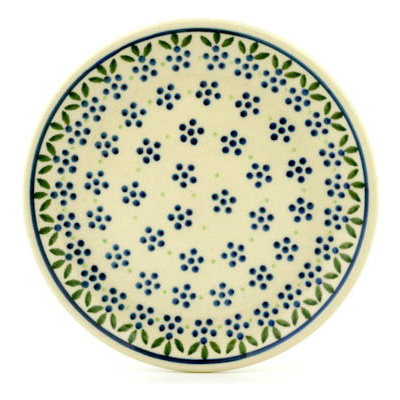 Polish Pottery Toast Plate Blue Daisy Dot