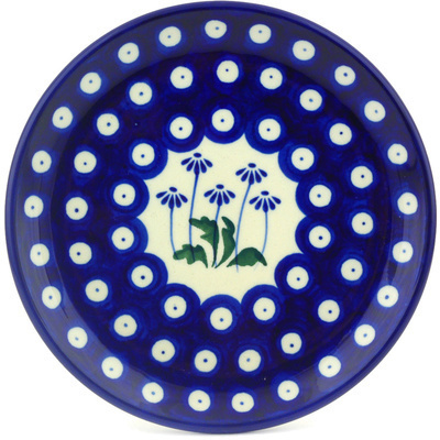 Polish Pottery Toast Plate Blue Daisy Peacock