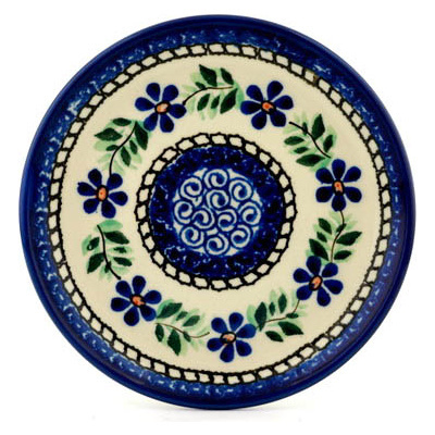 Polish Pottery Toast Plate Blue Daisy Swirls