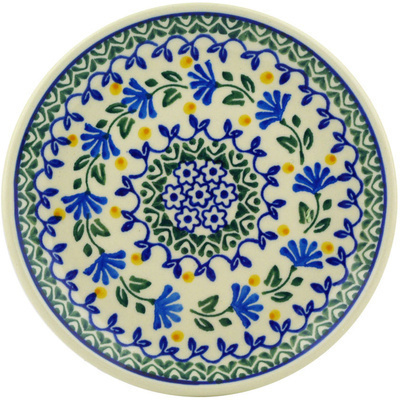 Polish Pottery Toast Plate Blue Fan Flowers