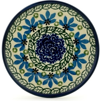 Polish Pottery Toast Plate Blue Fan Flowers