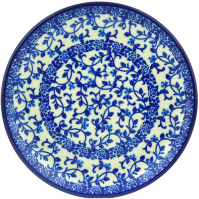Polish Pottery Toast Plate Blue Floral Lace