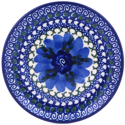 Polish Pottery Toast Plate Blue Pansy Circle UNIKAT
