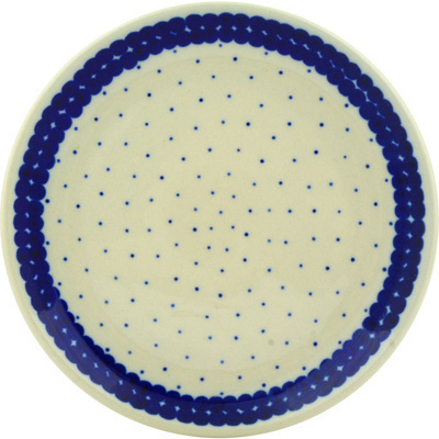 Polish Pottery Toast Plate Blue Polka Dot
