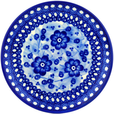 Polish Pottery Toast Plate Blue Poppy Circle UNIKAT