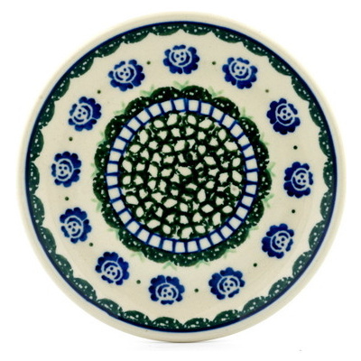 Polish Pottery Toast Plate Blue Rose Patch