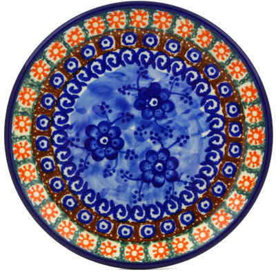 Polish Pottery Toast Plate Dancing Blue Poppies UNIKAT