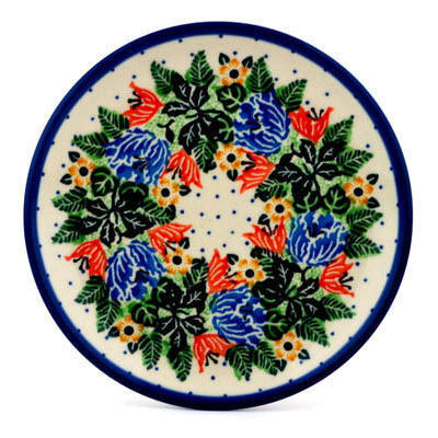 Polish Pottery Toast Plate Dotted Floral Wreath UNIKAT
